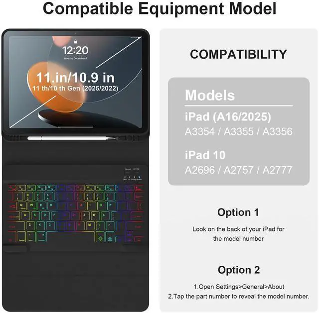 Alt view image 2 of 5 - iPad 11th 10th Generation Case with Keyboard 10.9 Inch 2022 Detachable Wireless 7Colors Backlight Keyboard Case with Pencil Holder for and Magnetic Disc Universal Stylus Pen New iPad 10th Gen Black