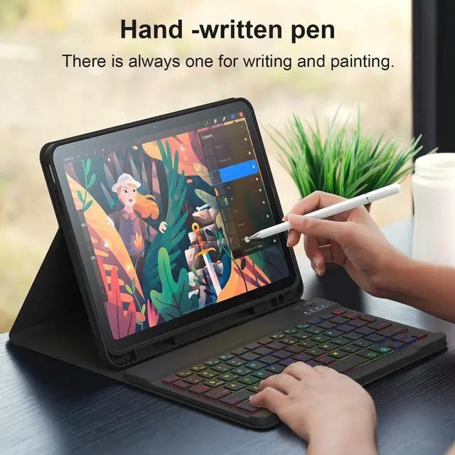 Alt view image 3 of 5 - iPad 11th 10th Generation Case with Keyboard 10.9 Inch 2022 Detachable Wireless 7Colors Backlight Keyboard Case with Pencil Holder for and Magnetic Disc Universal Stylus Pen New iPad 10th Gen Black