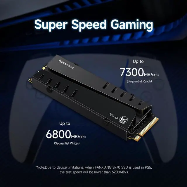 Alt view image 2 of 5 - fanxiang S770 1TB NVMe M.2 SSD for PS5 - with Heatsink and DRAM, Up to 7300MB/s, PCIe 4.0, Suitable for PS5 Memory Expansion, Game Enthusiasts, IT Professionals
