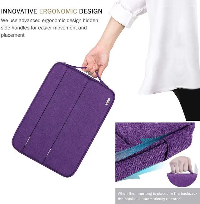Alt view image 5 of 5 - Voova 15.6 16 Inch Laptop Sleeve Case Compatible with MacBook Pro 16 M1/M2/M3/M4 Max 2019-2025, 15.6-16 Hp Lenovo Acer Asus, Waterproof Slim Computer Bag Cover with Handle, Purple