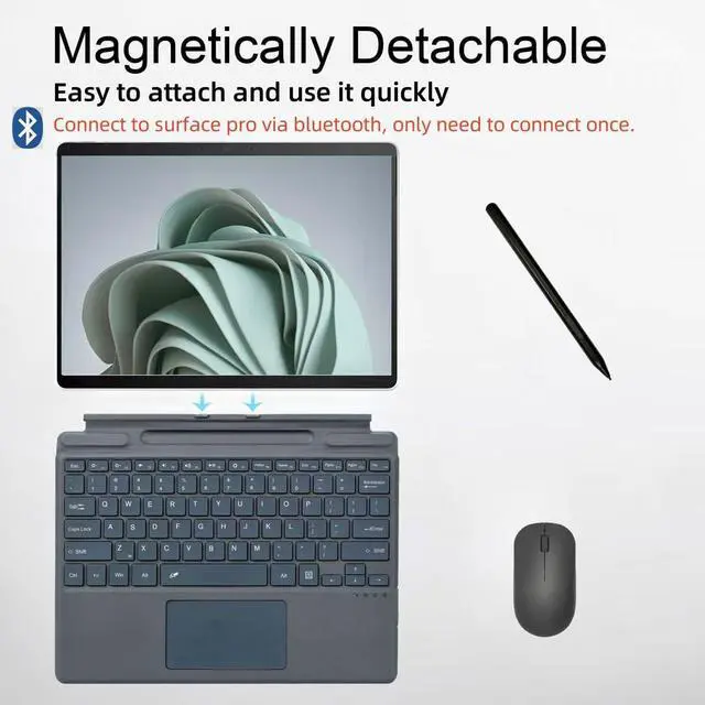 Alt view image 3 of 5 - Type Cover for Microsoft Surface Pro 11 Pro 10 Pro 9 Pro 8 Pro X, 13 inch, Ultra-Slim Bluetooth Keyboard with Multi-Touchpad Mouse Rechargeable, 7-Color LED Backlit (Grey Without Backlit)