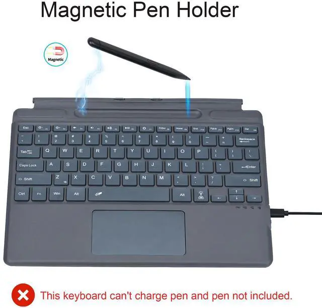 Alt view image 5 of 5 - Type Cover for Microsoft Surface Pro 11 Pro 10 Pro 9 Pro 8 Pro X, 13 inch, Ultra-Slim Bluetooth Keyboard with Multi-Touchpad Mouse Rechargeable, 7-Color LED Backlit (Grey Without Backlit)