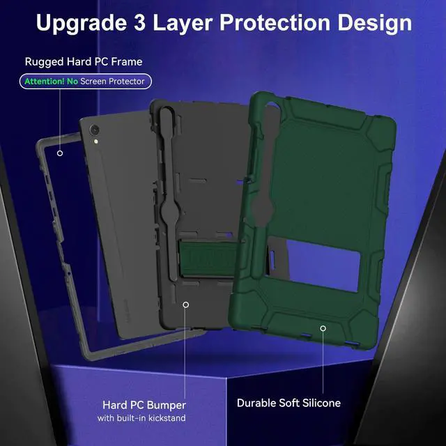Alt view image 3 of 5 - MARIWIVI Case for Samsung Galaxy Tab S10 FE/ S9 FE 5G 10.9 Inch/Galaxy Tab S9 11 inch 2023, Shockproof Protective Case for Galaxy Tab S9/S9 FE with S Pen Holder/Kickstand(AlpGreen+Black)