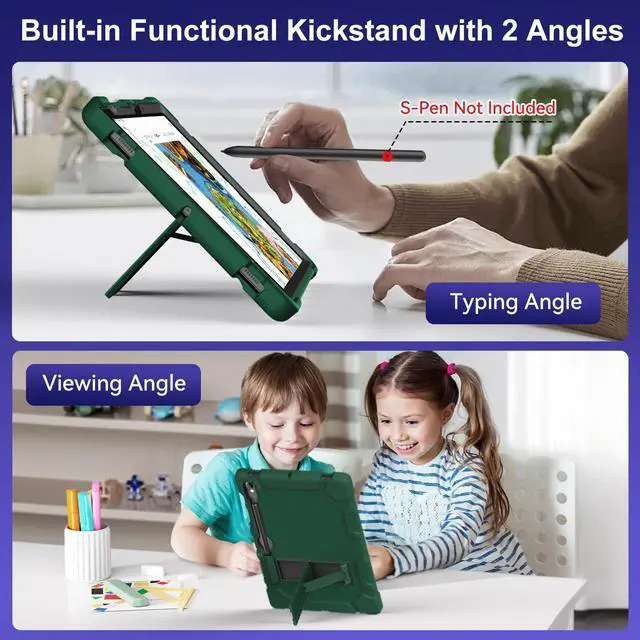 Alt view image 4 of 5 - MARIWIVI Case for Samsung Galaxy Tab S10 FE/ S9 FE 5G 10.9 Inch/Galaxy Tab S9 11 inch 2023, Shockproof Protective Case for Galaxy Tab S9/S9 FE with S Pen Holder/Kickstand(AlpGreen+Black)