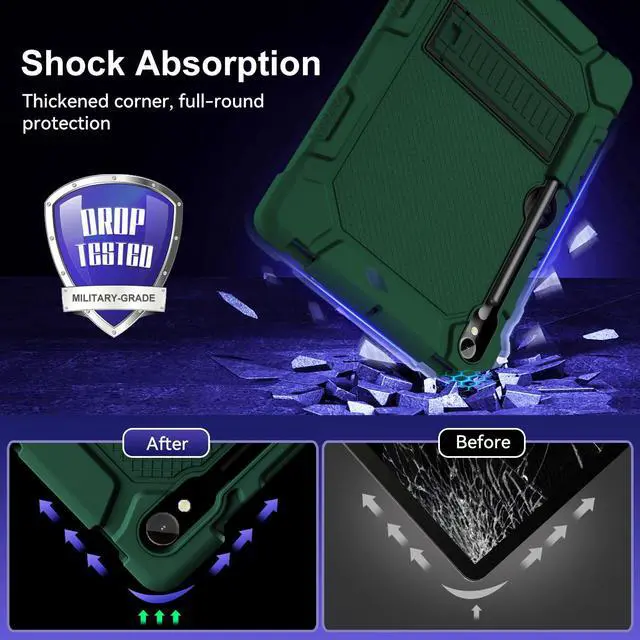 Alt view image 5 of 5 - MARIWIVI Case for Samsung Galaxy Tab S10 FE/ S9 FE 5G 10.9 Inch/Galaxy Tab S9 11 inch 2023, Shockproof Protective Case for Galaxy Tab S9/S9 FE with S Pen Holder/Kickstand(AlpGreen+Black)