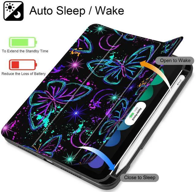 Alt view image 3 of 5 - Mektron Printed Case for iPad mini 7 (A17 Pro) 2024/ Mini 6 2021, iPad mini 7th/6th Generation Case, Buit in Pencil Holder with Clear Back Shell + Trifold Stand, Fantasy Butterfly