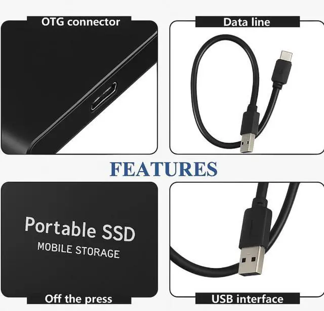 Alt view image 5 of 5 - 3T Portable External SSD  3000GB High-Speed USB 3.0 & Type-C Solid State Drive, Shockproof Slim Storage for Windows, Mac & Linux