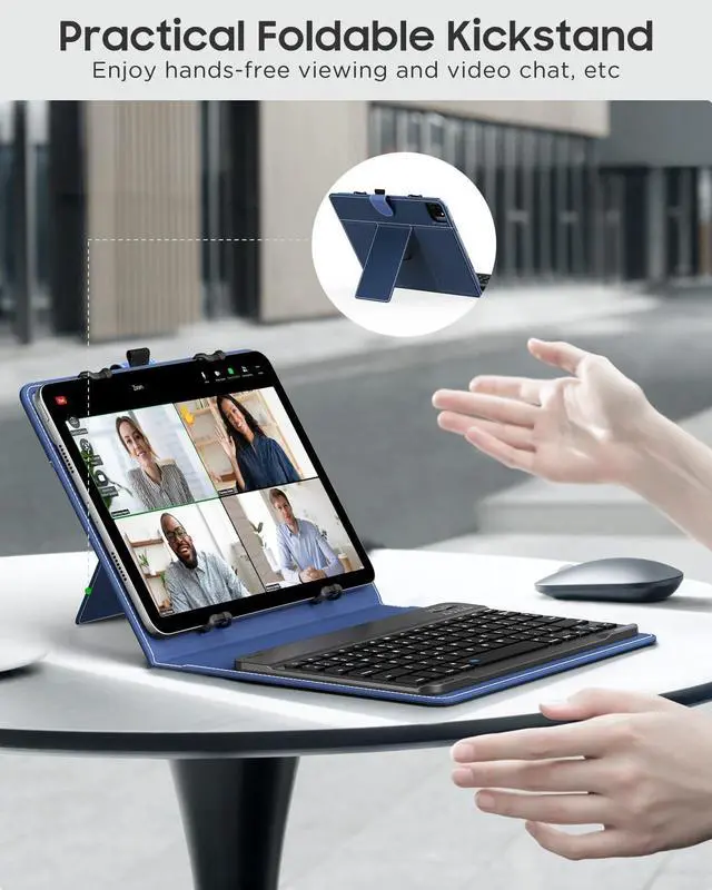 Alt view image 2 of 5 - MoKo Universal Tablet Case with QWERTY Keyboard for 9",9.7",10.1",10.2",10.4",10.5",10.9",11" Tablet, with Removable Wireless Bluetooth Keyboard&Pen Holder for iPad Samsung Fire Pixel, Navy Blue