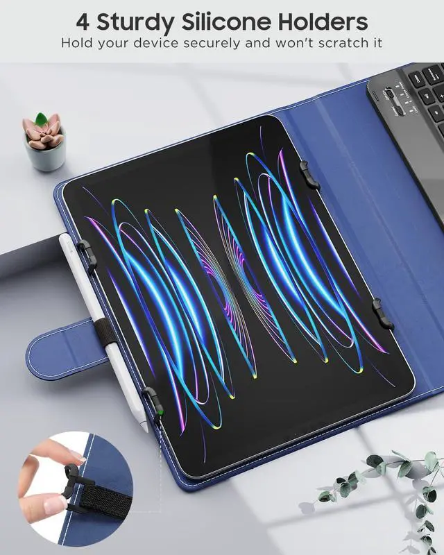 Alt view image 4 of 5 - MoKo Universal Tablet Case with QWERTY Keyboard for 9",9.7",10.1",10.2",10.4",10.5",10.9",11" Tablet, with Removable Wireless Bluetooth Keyboard&Pen Holder for iPad Samsung Fire Pixel, Navy Blue