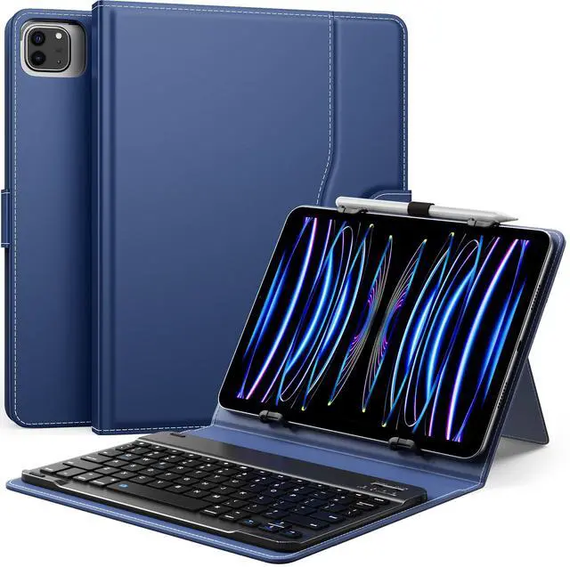 Main image of MoKo Universal Tablet Case with QWERTY Keyboard for 9",9.7",10.1",10.2",10.4",10.5",10.9",11" Tablet, with Removable Wireless Bluetooth Keyboard&Pen Holder for iPad Samsung Fire Pixel, Navy Blue