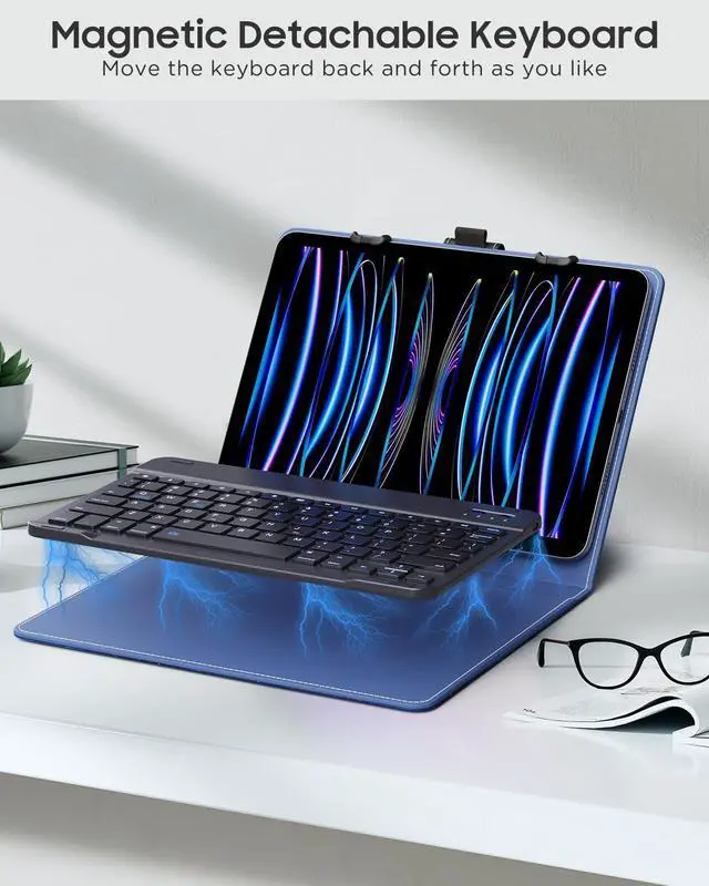 Alt view image 5 of 5 - MoKo Universal Tablet Case with QWERTY Keyboard for 9",9.7",10.1",10.2",10.4",10.5",10.9",11" Tablet, with Removable Wireless Bluetooth Keyboard&Pen Holder for iPad Samsung Fire Pixel, Navy Blue