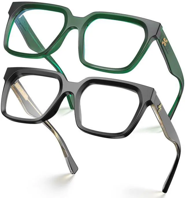 Main image of VISOONE 2 Pack Rectangle TR90 Blue Light Blocking Glasses Computer Eyewear with Preppy Look for Women and Men Cougar