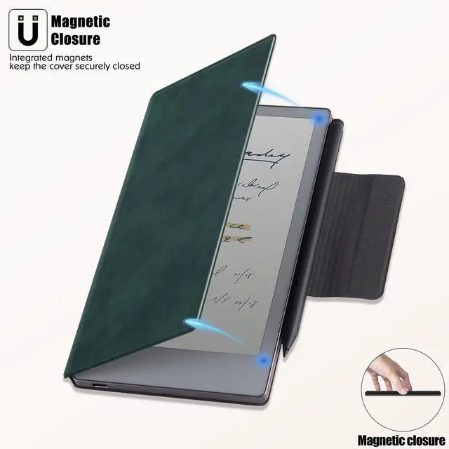 Alt view image 5 of 5 - BOZHUORUI Magnetic Case for Remarkable Paper Pro Move (7.3",2025 Released) | Pen Buckle Design | Thin & Lightweight | Book Folio Style | PU Leather Cover with Sleep/Wake (Pine Green)