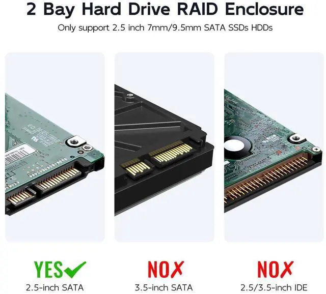 Alt view image 2 of 5 - MAIWO Dual Bay RAID Hard Drive Enclosure with USB 3.0 for 2.5 Inch SATA SSD/HDD, Support UASP 12TB Capacity, RAID 0/1/JBOD/PM, Tool Free External HDD Enclosure