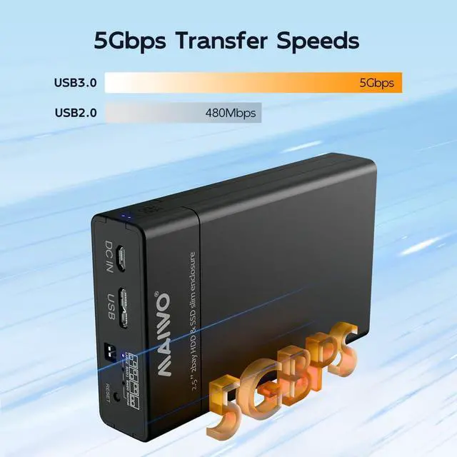 Alt view image 5 of 5 - MAIWO Dual Bay RAID Hard Drive Enclosure with USB 3.0 for 2.5 Inch SATA SSD/HDD, Support UASP 12TB Capacity, RAID 0/1/JBOD/PM, Tool Free External HDD Enclosure