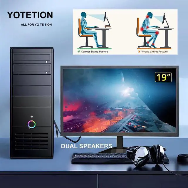 Alt view image 2 of 5 - YOTETION 19 inch HD (1440 x 900) Monitor with Speaker, 75Hz Refresh Rate, HDMI x1, Small Thin Monitor for laptops, Computers and desktops,LED Display, VGA/HDMI Connection.VESA:75 * 75MM