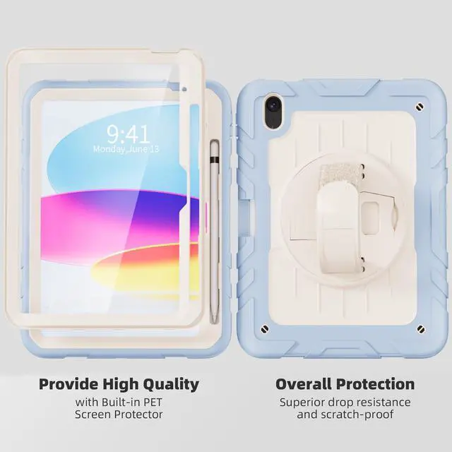 Alt view image 5 of 5 - Stweap Case for iPad 10th Generation 10.9inch 2022,with Built-in Screen Protector and Kickstand,Hand Strap,Shoulder Strap for New Apple iPad 10.9 Inch(Blue/Beige)