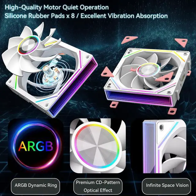 Alt view image 3 of 5 - GSCOLER FB120 3 Pack 120mm ARGB PC Cooling Fans - 16.8M Colors & Remote, Infinite Mirror Reverse Fans, PWM Speed Control, High Airflow, Wireless Splicing/Daisy-Chain, Quiet Case Fans for Gaming PC