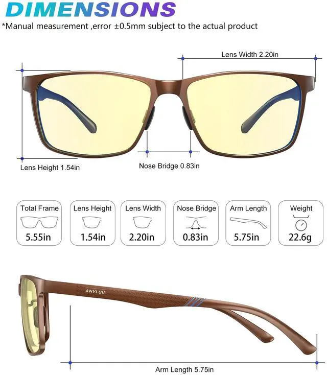 Alt view image 4 of 5 - ANYLUV Blue Light Glasses Men/Women, Al-Mg Metal Computer Blue Light Blocking Glasses, Relieve Eyestrain and Eye Protection