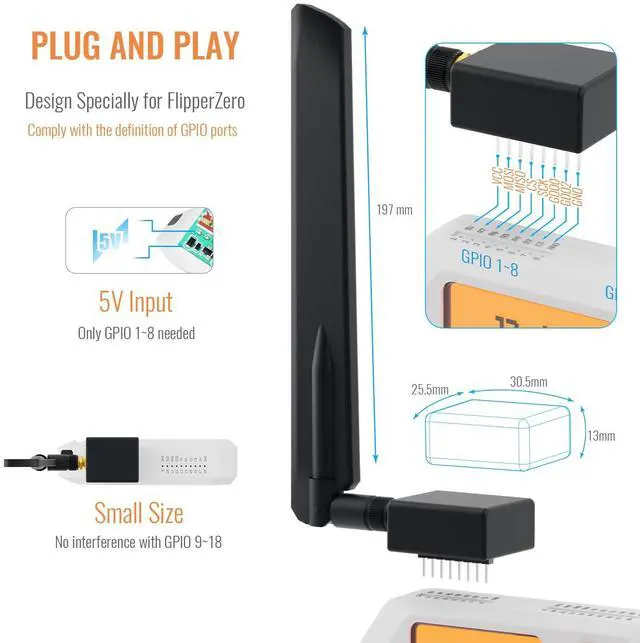 Alt view image 4 of 5 - Flipper Zero External CC1101 Antenna - Flipper Zero SubGhz GPIO Board Attachment Accessory Multiboard