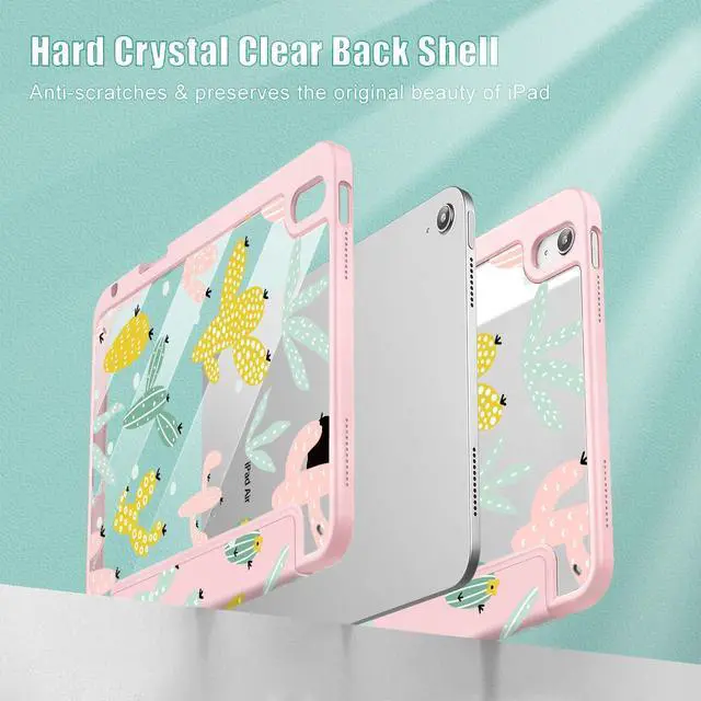Alt view image 4 of 5 - Lepeoac Case for iPad Air 11'' (M3 2025/M2 2024) 6th Gen/iPad Air 10.9'' 2022 2020 Air 5th /4th Gen, Buit in Pencil Holder with Cover Clear Transparent Back Auto Wake/Sleep, Cute Cacti-Pink