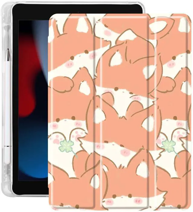 Main image of Idocolors Cute Kawaii Fox Pad Case for 10.2 Inch iPad 9th/7th/8th Gen, Clear TPU Trifold Stand Back Cover with Pencil Holder, Auto Wake/Sleep Protective Case for iPad 2021/2020/2019