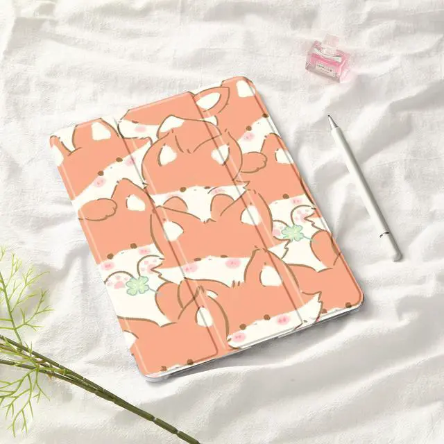 Alt view image 2 of 5 - Idocolors Cute Kawaii Fox Pad Case for 10.2 Inch iPad 9th/7th/8th Gen, Clear TPU Trifold Stand Back Cover with Pencil Holder, Auto Wake/Sleep Protective Case for iPad 2021/2020/2019