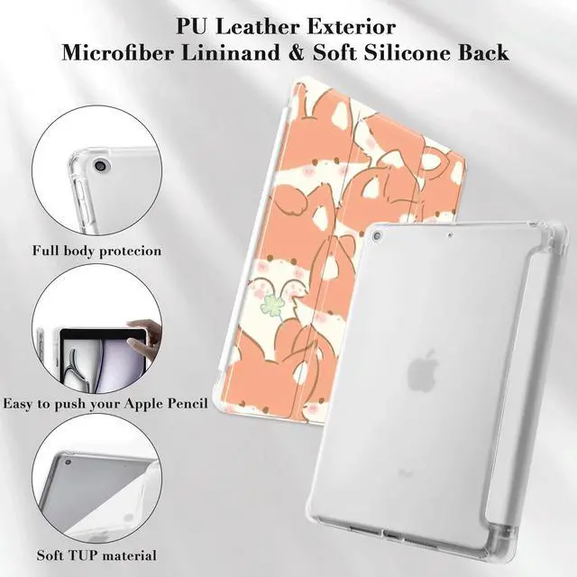 Alt view image 5 of 5 - Idocolors Cute Kawaii Fox Pad Case for 10.2 Inch iPad 9th/7th/8th Gen, Clear TPU Trifold Stand Back Cover with Pencil Holder, Auto Wake/Sleep Protective Case for iPad 2021/2020/2019