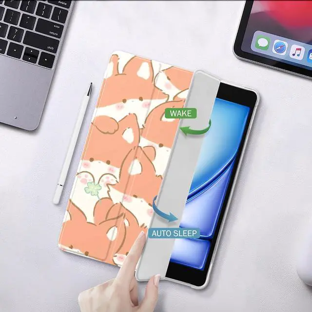 Alt view image 4 of 5 - Idocolors Cute Kawaii Fox Pad Case for 10.2 Inch iPad 9th/7th/8th Gen, Clear TPU Trifold Stand Back Cover with Pencil Holder, Auto Wake/Sleep Protective Case for iPad 2021/2020/2019