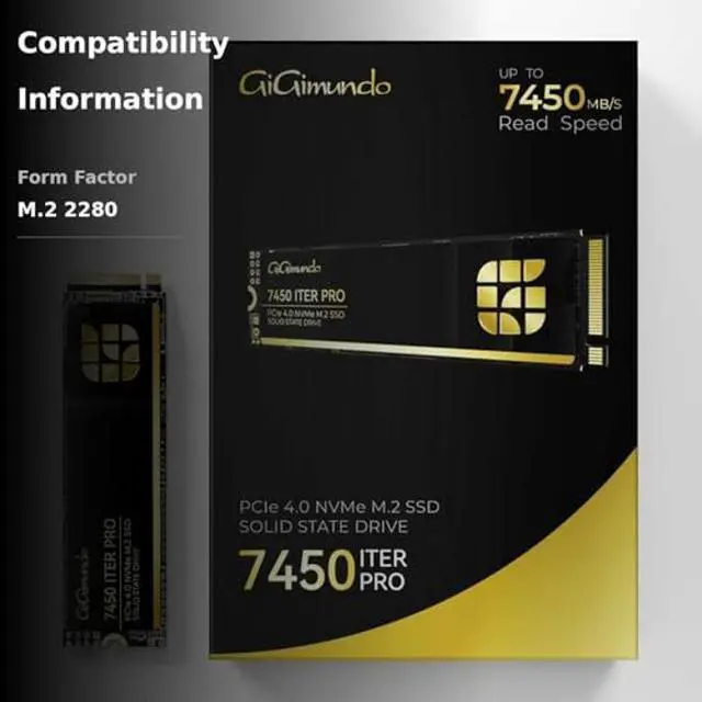 Alt view image 3 of 5 - GiGimundo 7450 ITERPRO 2TB M.2 SSD, NVMe 2.0 2280 PCIe Gen4×4 Ultra High Speed, Max Read 7450MB/s, Write 6600MB/s, 3D NAND TLC Internal Solid State Drive Compatible with PS5 Pro