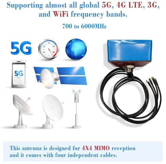 Alt view image 5 of 5 - Maswell 4X4 MIMO 5G External Antenna, Omni BroadBand 700-6000MHz | 4G+ LTE-A 5G NR 5G | WiFi 6 Bluetooth | Screw Adhesive Mount, SMA Male 3dBi Low Gain Outdoor for IoT M2M, NOT for Speed Competition