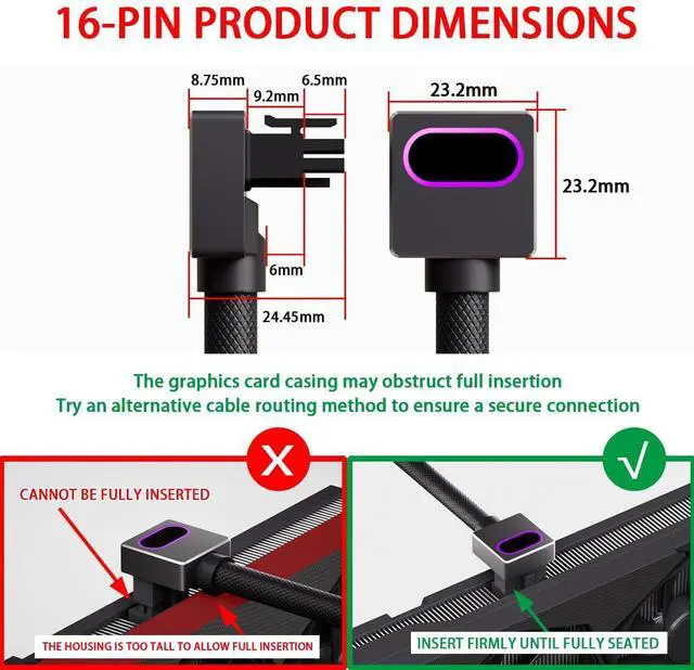 Alt view image 3 of 5 - AIJS 12+4Pin(16-pin) 12VHPWR GPU Modular CableDirect Connection Cable for NVIDIA GeForce RTX 40/5070/5080 Series Graphics Cards,18AWG 90°Right-Angle Design,Not an Extension Cable(Black, Clip A-50CM)