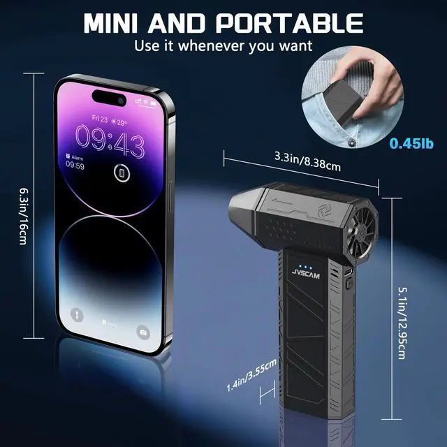 Alt view image 2 of 5 - JVSCAM Compressed Air Duster - Electric Air Duster with Brushless Motor - 3 Gear Adjustable Cordless Air Blower - Rechargeable Air Duster for PC, Keyboard, Car, Outdoors, Home (X3)