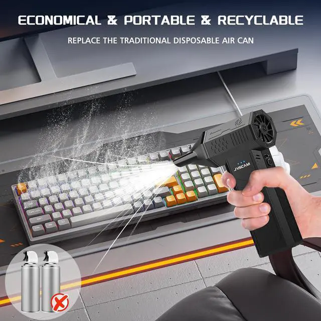 Alt view image 4 of 5 - JVSCAM Compressed Air Duster - Electric Air Duster with Brushless Motor - 3 Gear Adjustable Cordless Air Blower - Rechargeable Air Duster for PC, Keyboard, Car, Outdoors, Home (X3)