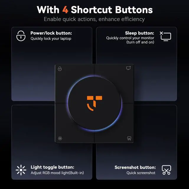 Alt view image 3 of 5 - TobenONE 10-in-1 Shortcut-Key Docking Station with 4 Shortcut Button and Volume Knob, USB C Dock with 4K@60Hz HDMI, 100W PD, 3 USB, Ethernet, Audio, SD/microSD for MacBook, Windows, Chrome, Mac mini