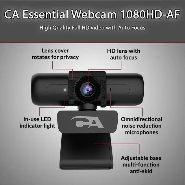 Alt view image 2 of 5 - Cyber Acoustics CA Essential Webcam 1080HD-AF  USB Webcam with Microphone for Desktop or Notebooks, 1080p Webcam, HD Auto-Focus and Light Correction, Omni-Directional Microphone (WC-2000)