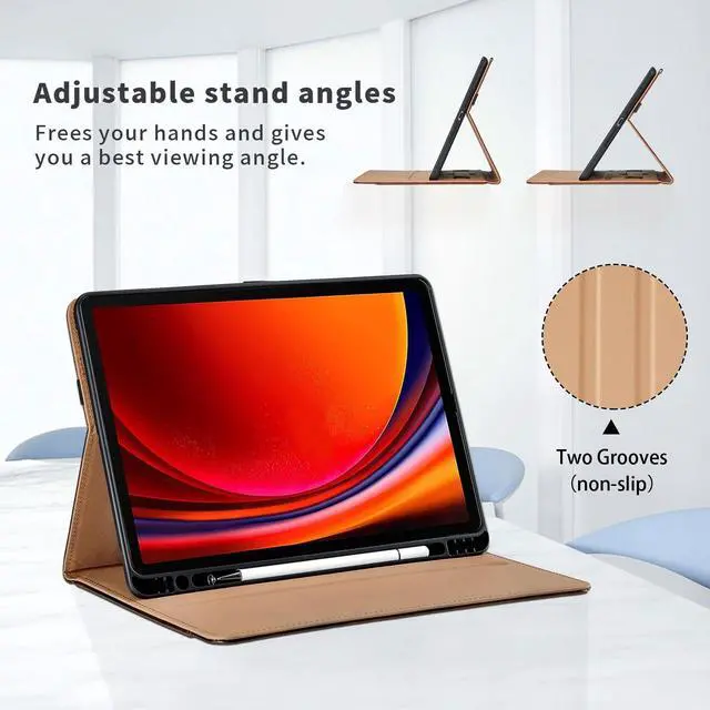 Alt view image 3 of 5 - Case for Samsung Galaxy Tab S10 Plus 2024/S9 FE+/S9 Plus 12.4 Inch 2023 - Model SM-X820/X826B/X610/X616B/X810/X816B with S Pen Holder and Pocket, PU Leather Folio Stand Cover Auto Wake/Sleep, Grey