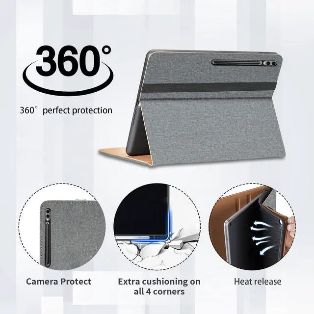 Alt view image 4 of 5 - Case for Samsung Galaxy Tab S10 Plus 2024/S9 FE+/S9 Plus 12.4 Inch 2023 - Model SM-X820/X826B/X610/X616B/X810/X816B with S Pen Holder and Pocket, PU Leather Folio Stand Cover Auto Wake/Sleep, Grey