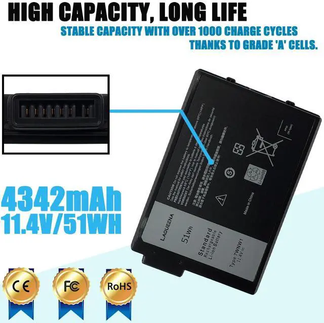 Alt view image 2 of 5 - LAQUEENA 7WNW1 Laptop Battery Compatible with Dell Latitude 7424 5424 5420 Rugged Extreme Series DMF8C 0DMF8C 11.4V 51Wh 3-Cell
