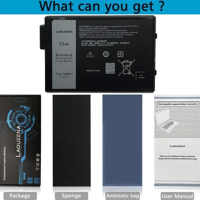 Alt view image 3 of 5 - LAQUEENA 7WNW1 Laptop Battery Compatible with Dell Latitude 7424 5424 5420 Rugged Extreme Series DMF8C 0DMF8C 11.4V 51Wh 3-Cell
