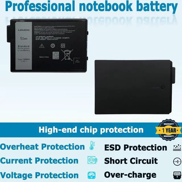 Alt view image 4 of 5 - LAQUEENA 7WNW1 Laptop Battery Compatible with Dell Latitude 7424 5424 5420 Rugged Extreme Series DMF8C 0DMF8C 11.4V 51Wh 3-Cell