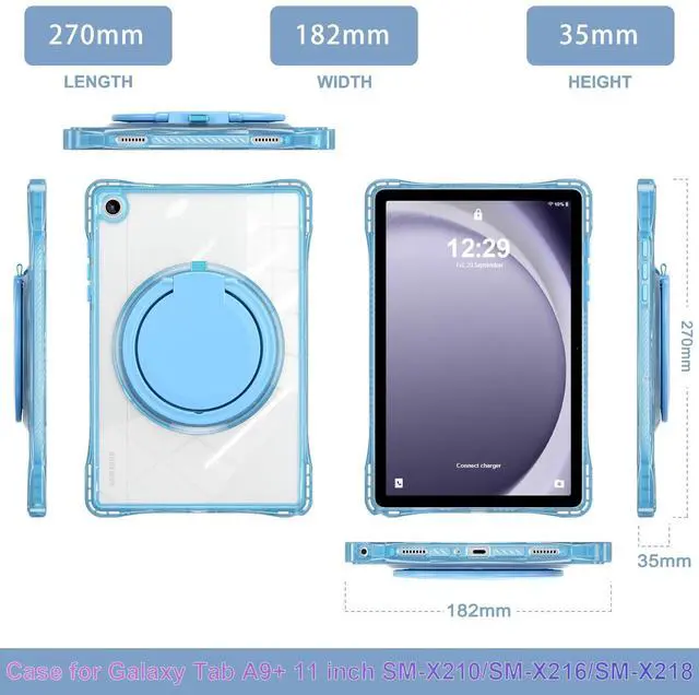 Alt view image 2 of 5 - MEEgoodo Case for Samsung Galaxy Tab A9 Plus 11 inch 2024 2023 (Fit Model SM-X210/X216/X218), A9+ Tablet Cases with Soft TPU & Transparent Acrylic Back Cover & Rotating Stand, Light Blue