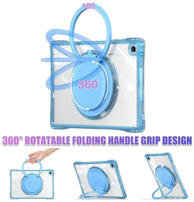 Alt view image 3 of 5 - MEEgoodo Case for Samsung Galaxy Tab A9 Plus 11 inch 2024 2023 (Fit Model SM-X210/X216/X218), A9+ Tablet Cases with Soft TPU & Transparent Acrylic Back Cover & Rotating Stand, Light Blue