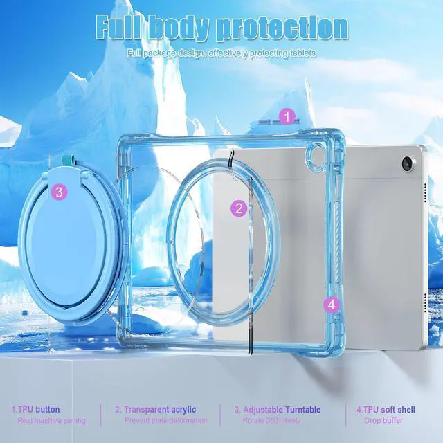 Alt view image 4 of 5 - MEEgoodo Case for Samsung Galaxy Tab A9 Plus 11 inch 2024 2023 (Fit Model SM-X210/X216/X218), A9+ Tablet Cases with Soft TPU & Transparent Acrylic Back Cover & Rotating Stand, Light Blue