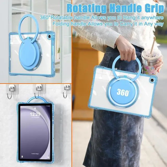 Alt view image 5 of 5 - MEEgoodo Case for Samsung Galaxy Tab A9 Plus 11 inch 2024 2023 (Fit Model SM-X210/X216/X218), A9+ Tablet Cases with Soft TPU & Transparent Acrylic Back Cover & Rotating Stand, Light Blue