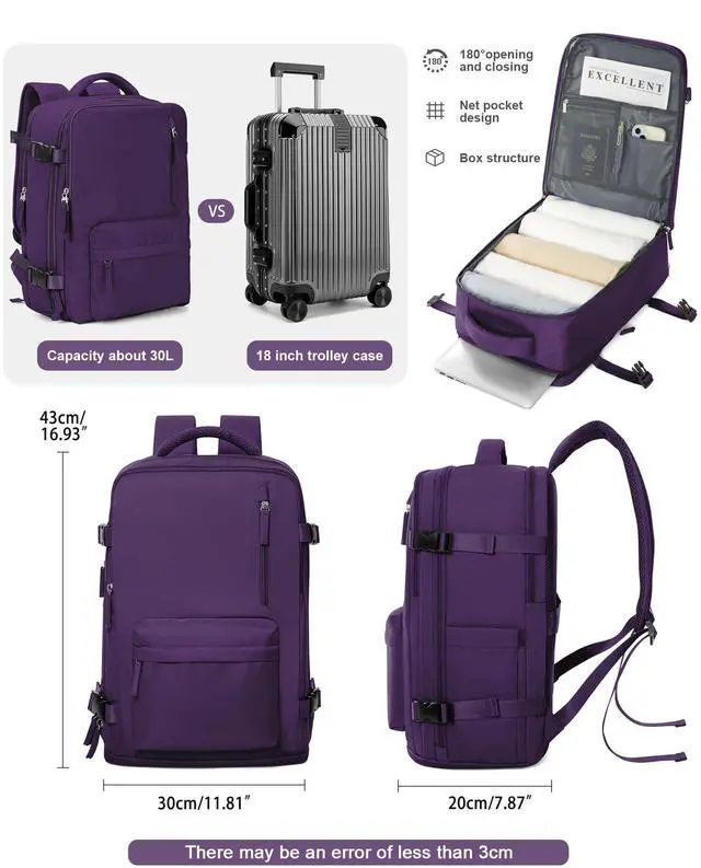 Alt view image 4 of 5 - VGCUB Large Travel Backpack with Vacuum System Carry on Personal Item Storage Compression Seal Bags for Clothing with Pump Work Business Vacpack Laptop Backpack for Women Men Dark Purple