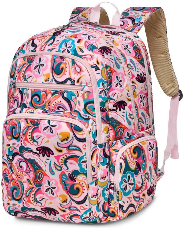 Main image of FOKDUVB Large Backpack for Women Backpack with Lots of Pockets for Travel Work School Bookbag with Laptop Compartment for High School College Girls Mochilas Morrales para Mujer (Pink, Paisley)