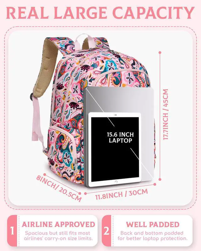 Alt view image 5 of 5 - FOKDUVB Large Backpack for Women Backpack with Lots of Pockets for Travel Work School Bookbag with Laptop Compartment for High School College Girls Mochilas Morrales para Mujer (Pink, Paisley)