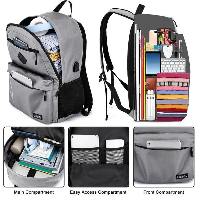 Alt view image 2 of 5 - LIBENED School Backpack for Teen Boys Girls, Choice for School and College Backpack, Durable, Comfortable 15.6 inch Laptop Bookbag with USB Charger Port, Grey