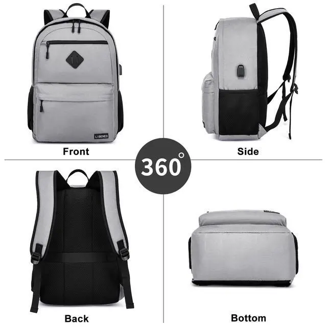 Alt view image 5 of 5 - LIBENED School Backpack for Teen Boys Girls, Choice for School and College Backpack, Durable, Comfortable 15.6 inch Laptop Bookbag with USB Charger Port, Grey